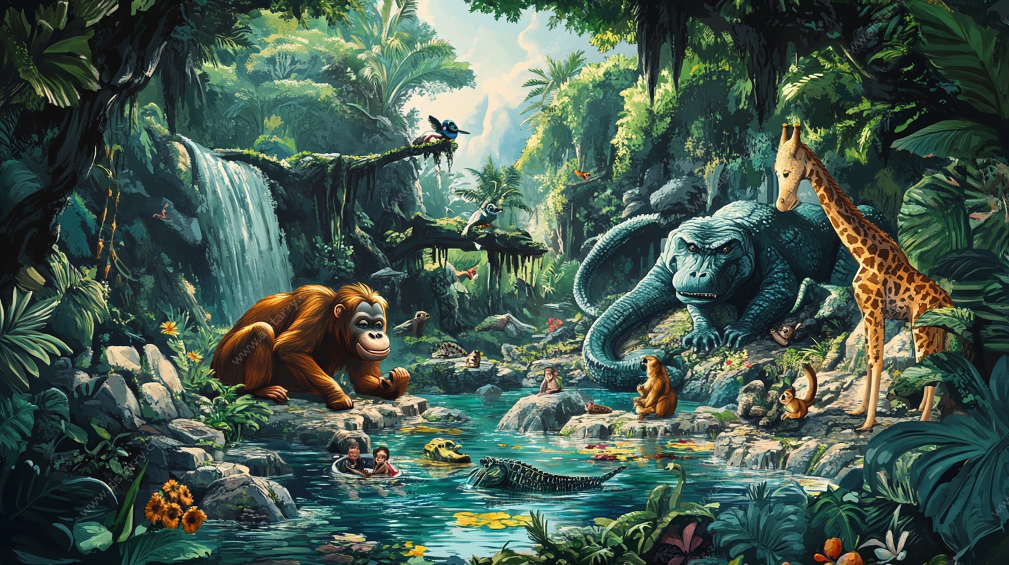 奇幻丛林动物聚会场景