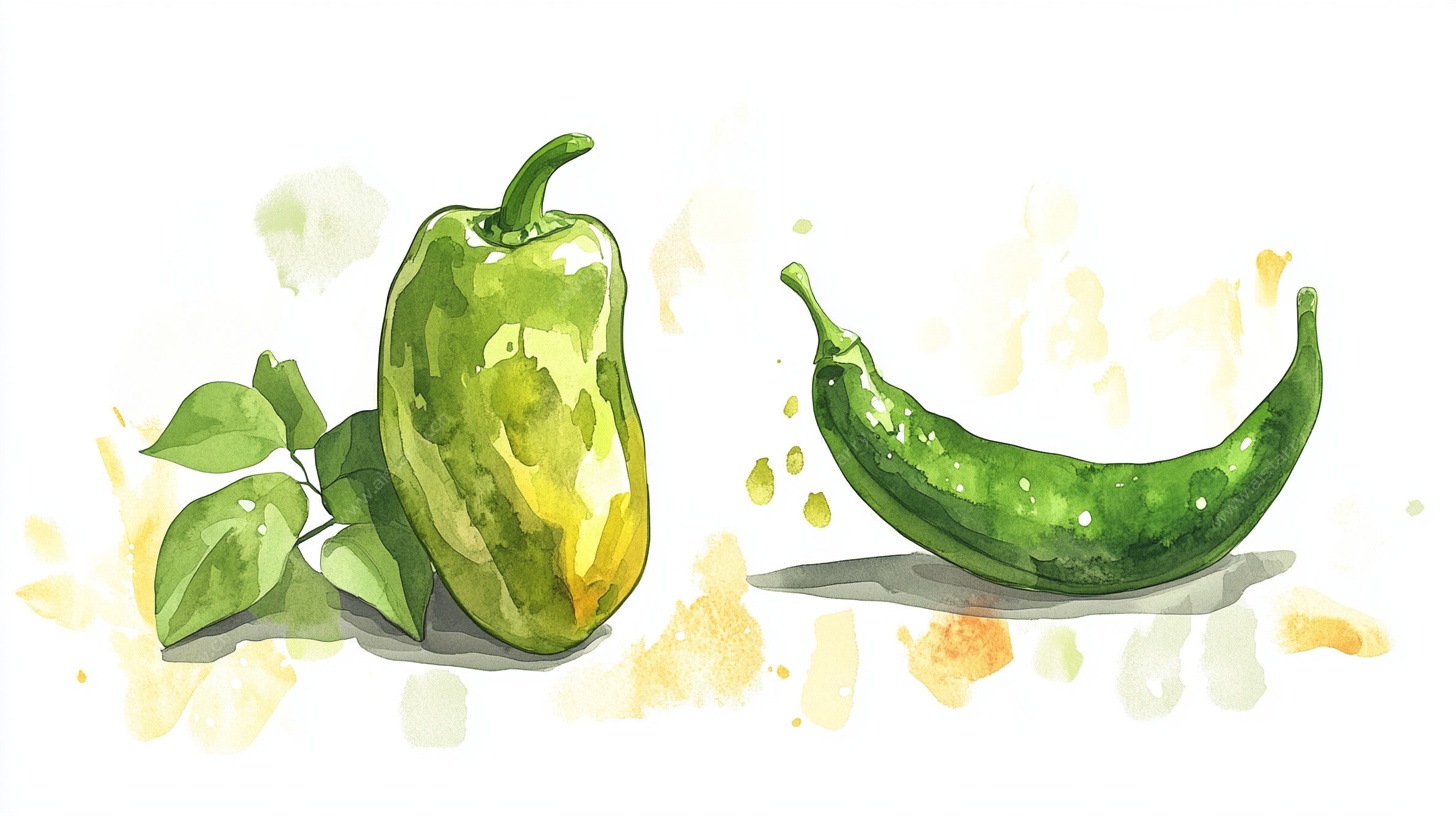 水彩绘青椒与尖椒