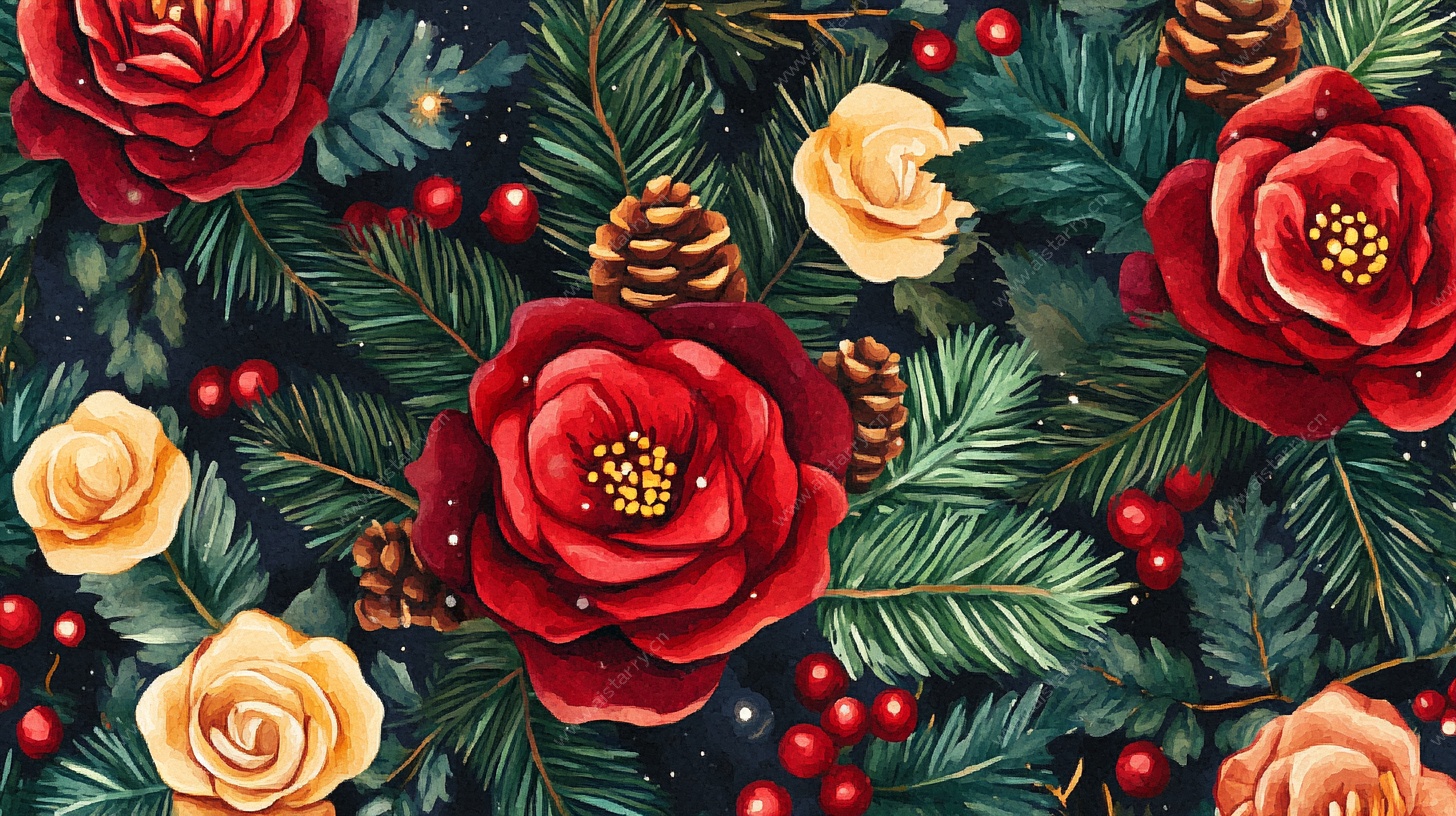 圣诞花卉装饰图案设计