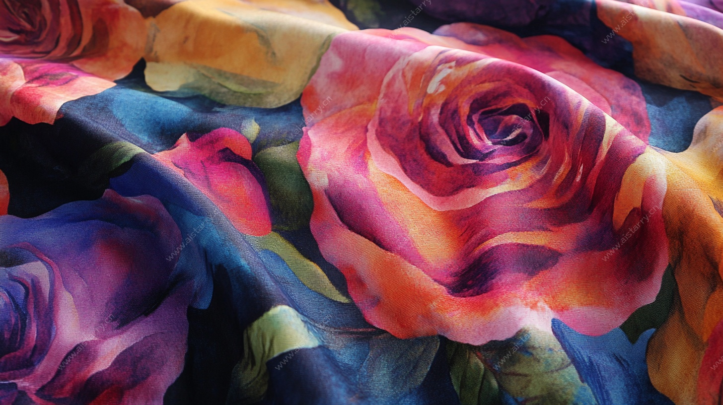 玫瑰印花丝绸布料