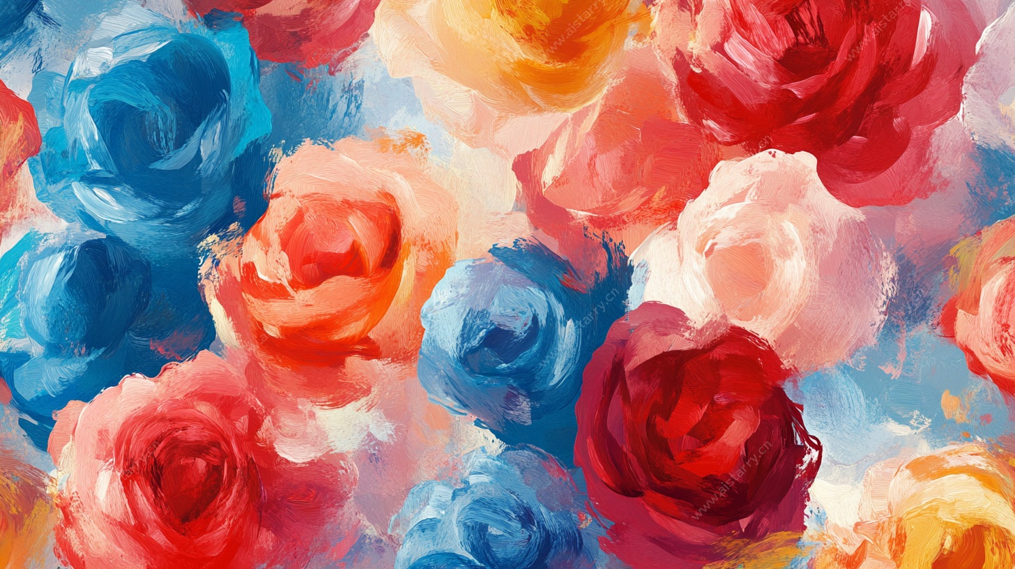 缤纷玫瑰水彩画