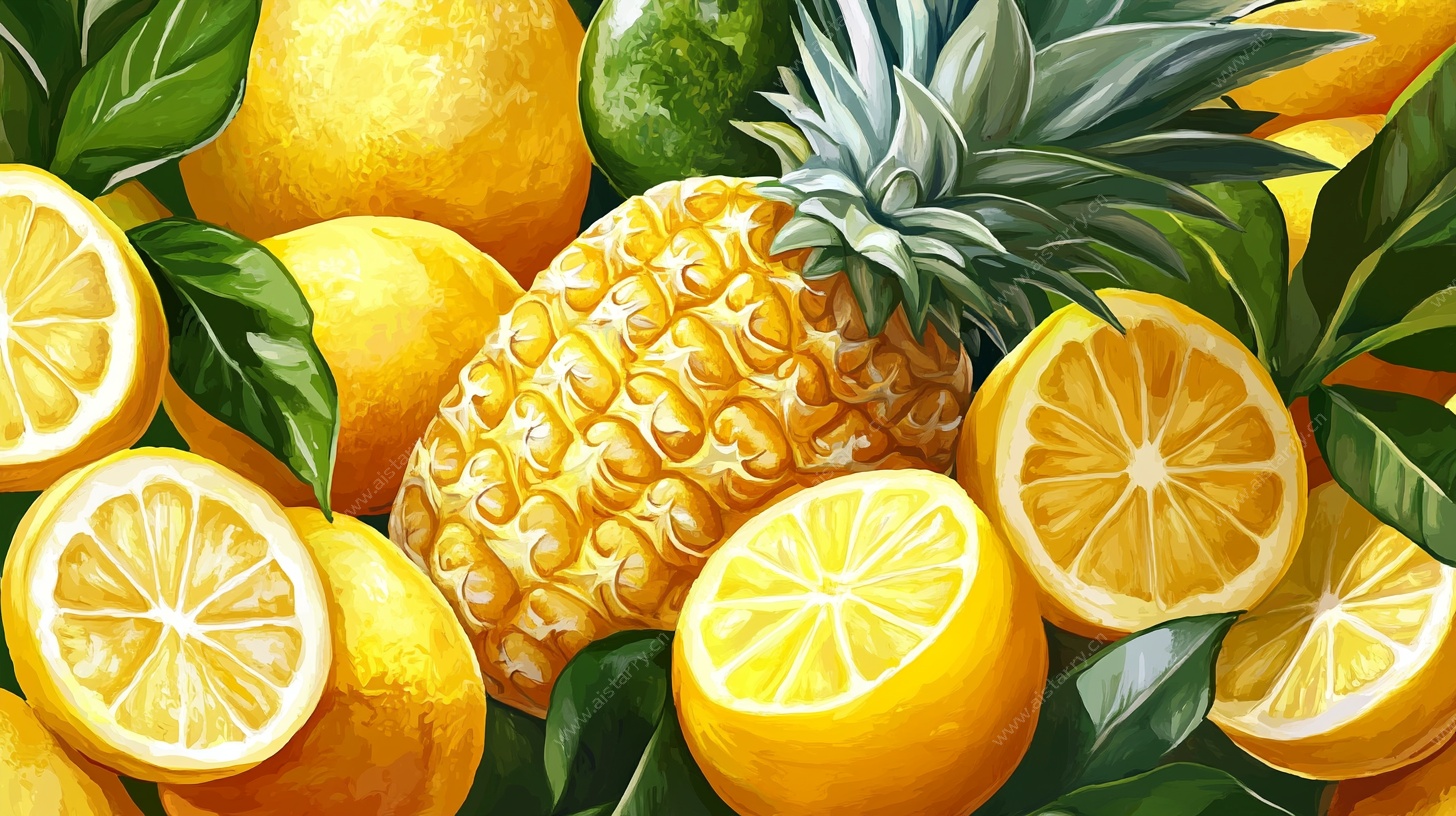 柠檬与菠萝的缤纷插画