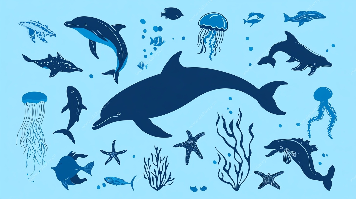海洋生物剪影插画
