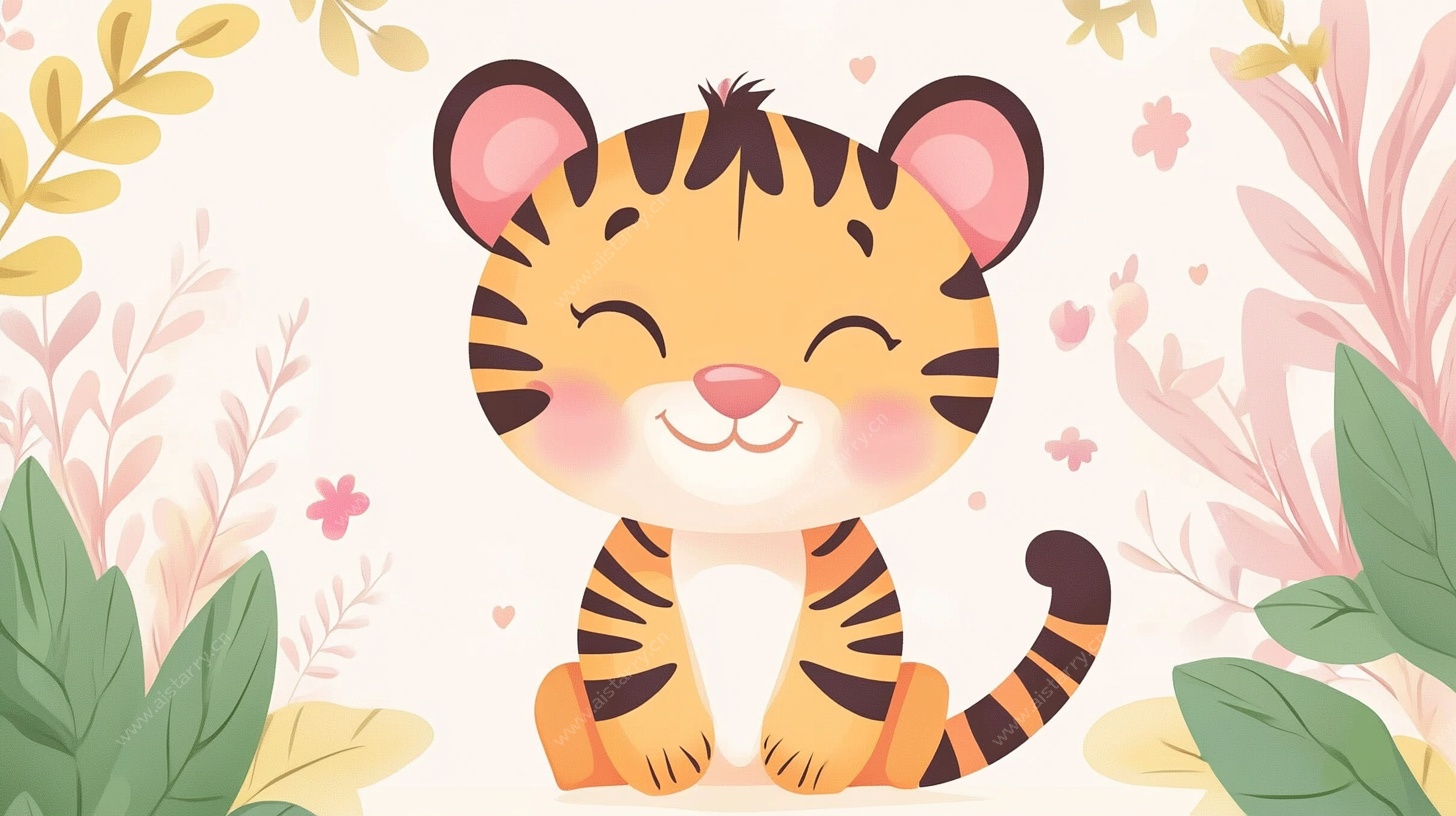 可爱小老虎置身花草间