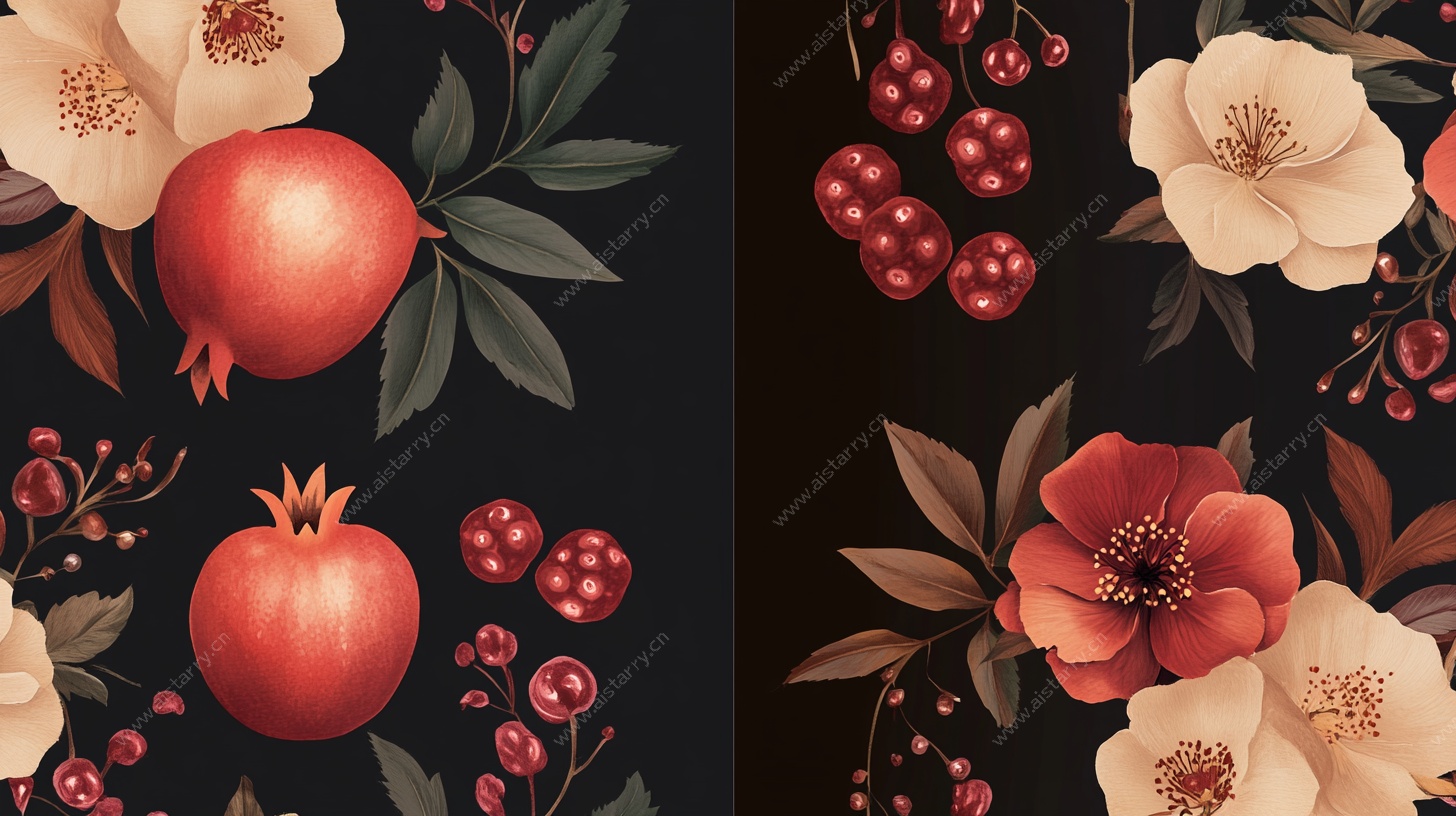 复古花卉石榴图案设计