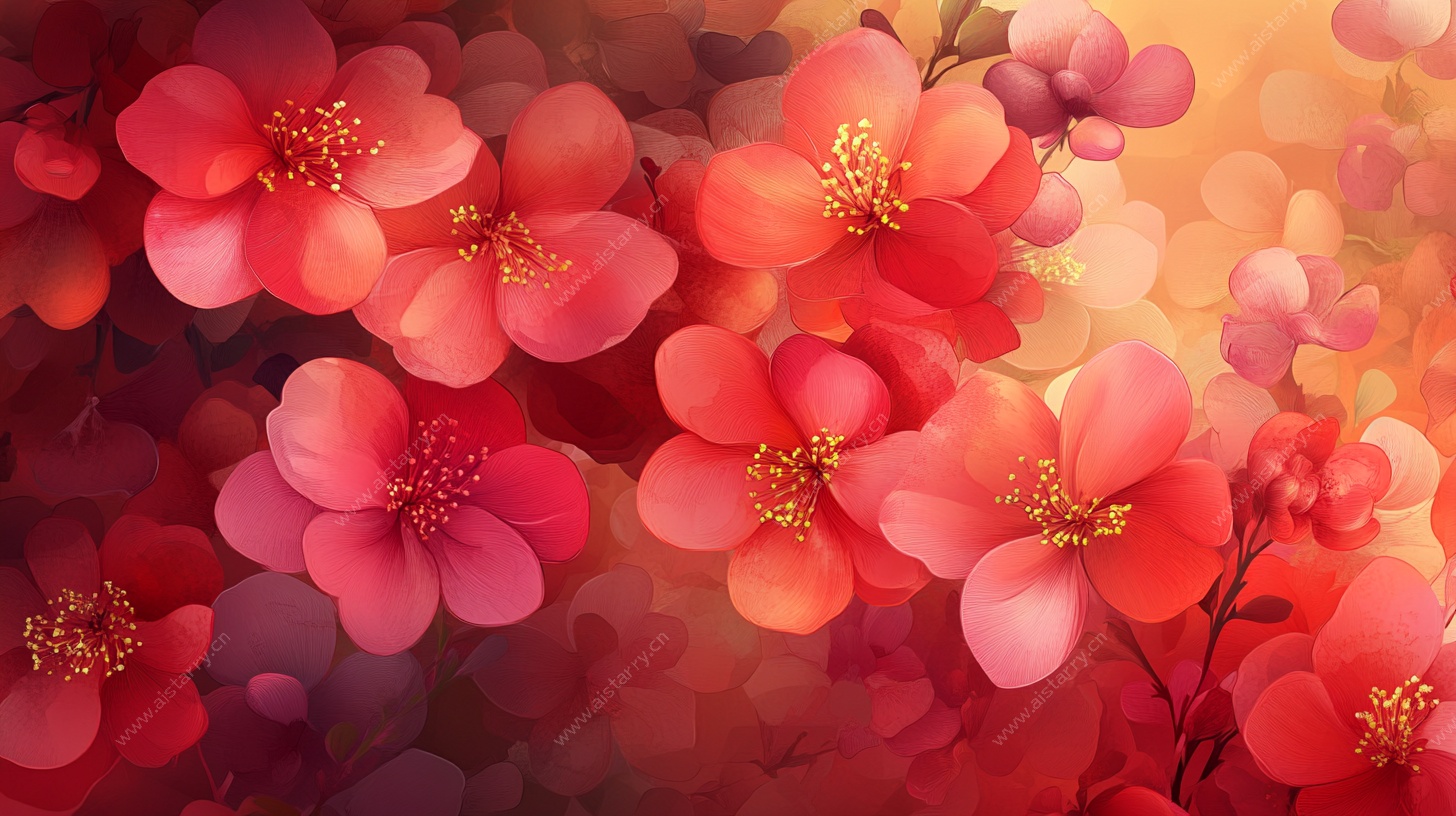 梦幻绯红花卉背景图