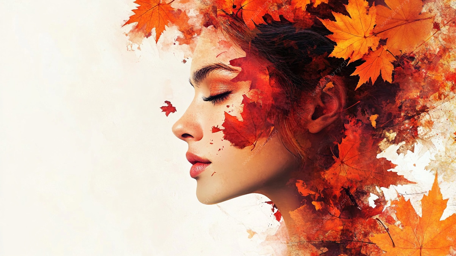 秋日枫叶妆的梦幻女子
