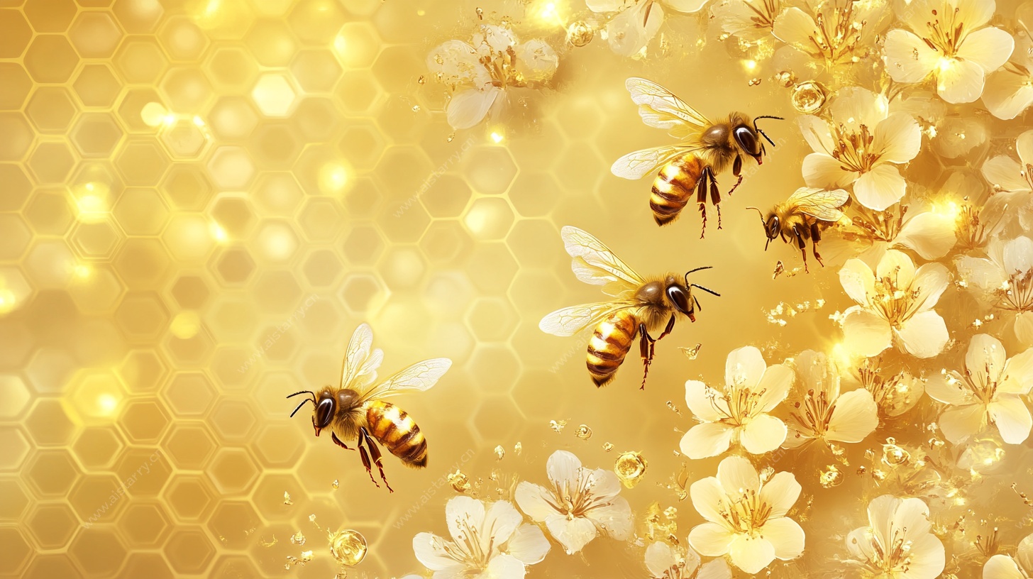 金色蜜蜂繁花背景图