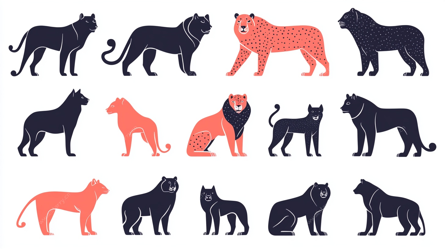 多样猫科动物剪影集合
