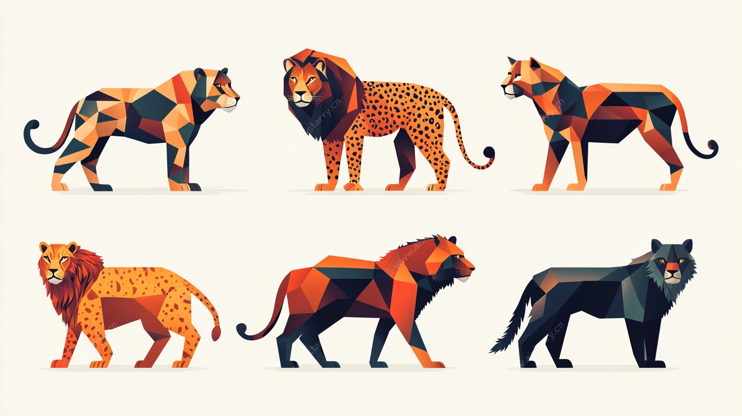 几何风格猛兽插画集合