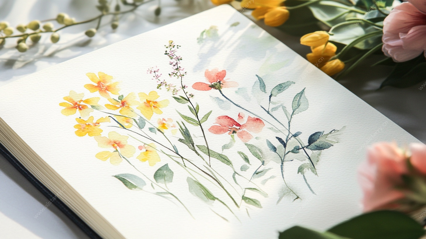 手绘花卉笔记本插画