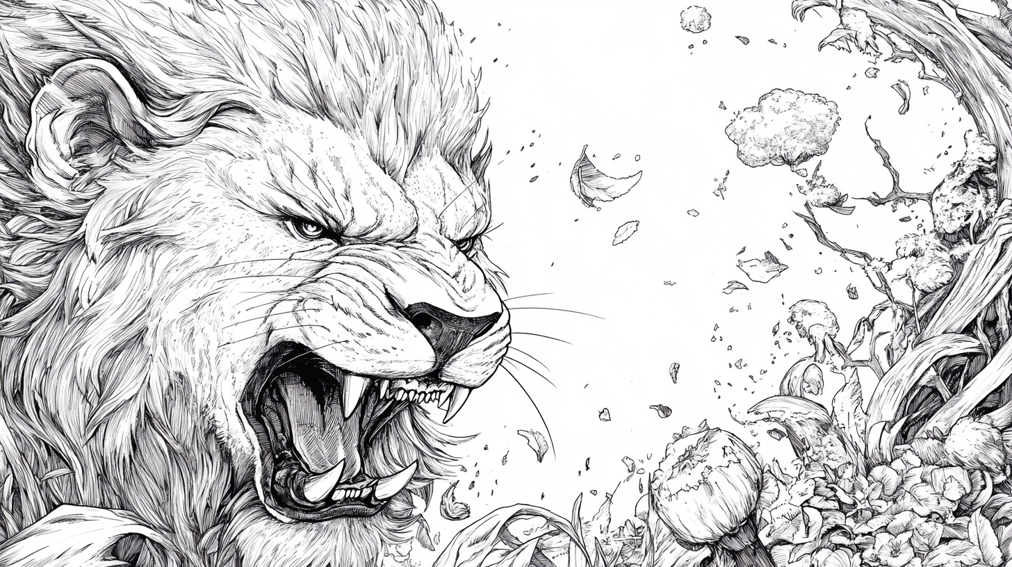 咆哮雄狮的奇幻自然图景