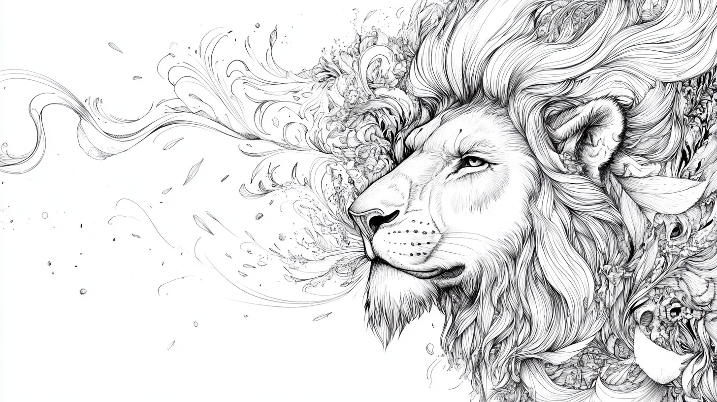 线条勾勒的梦幻狮子头像