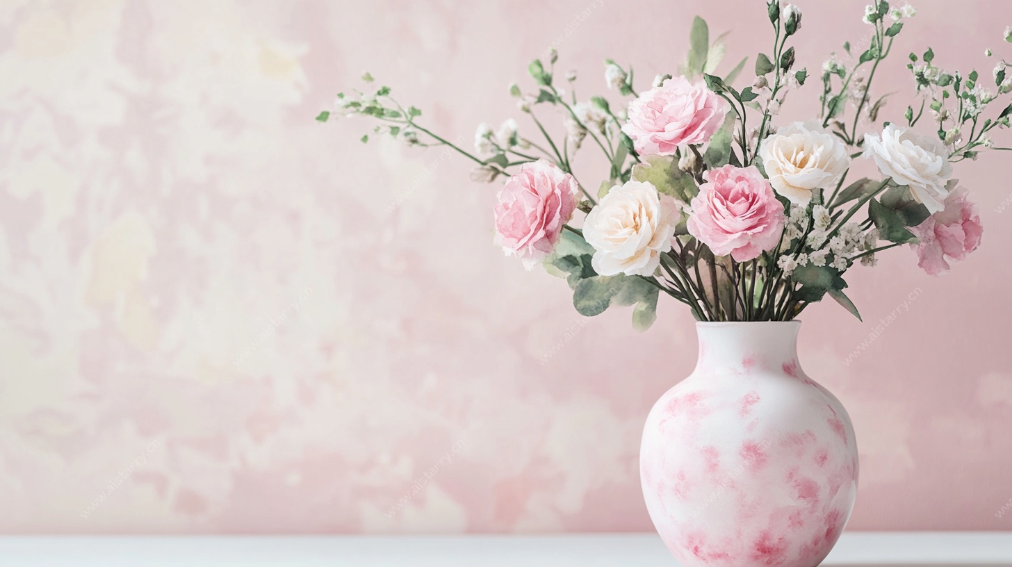 粉色花瓶中的浪漫花束
