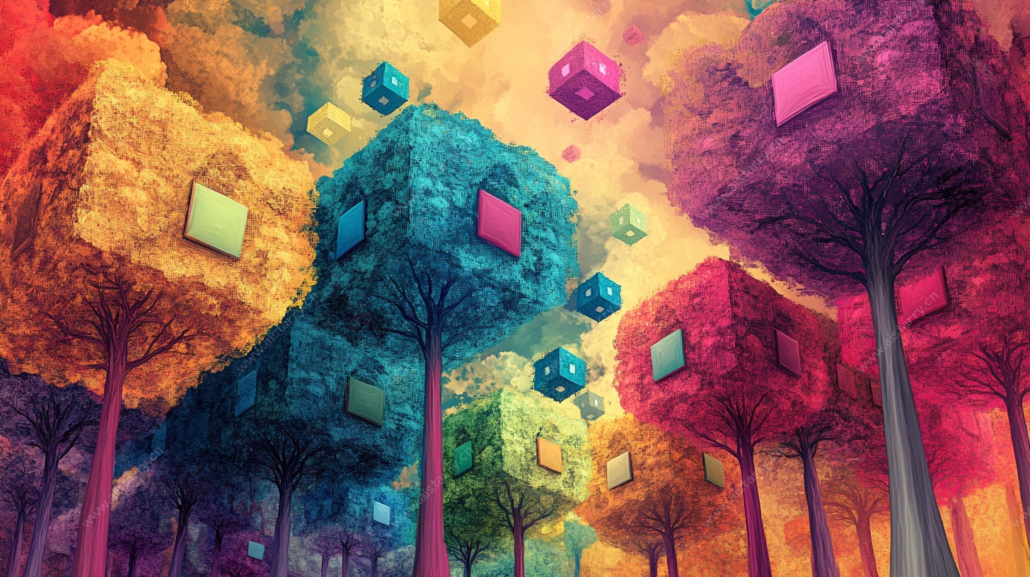 梦幻色彩悬浮树景图