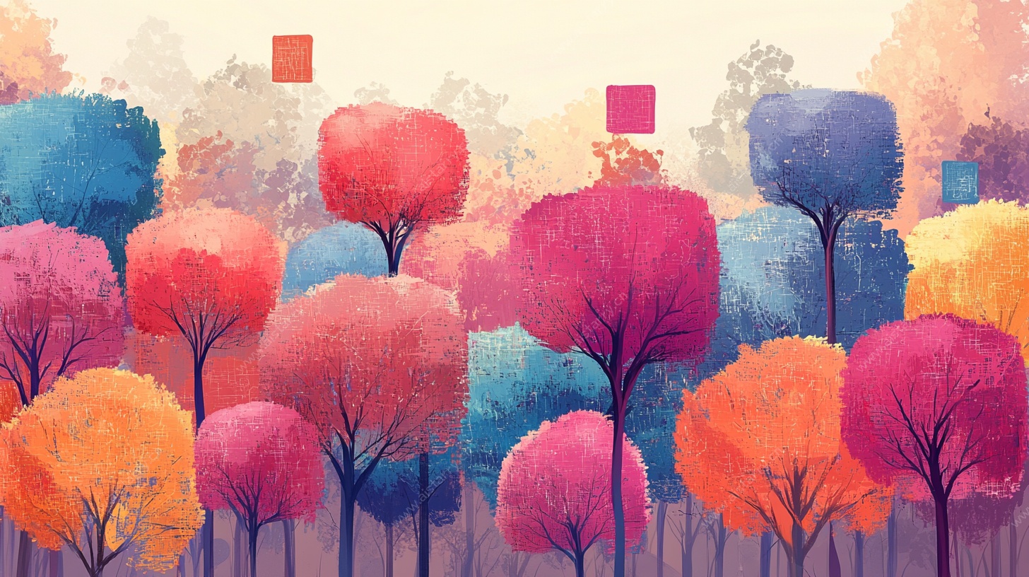 多彩梦幻树林风景图