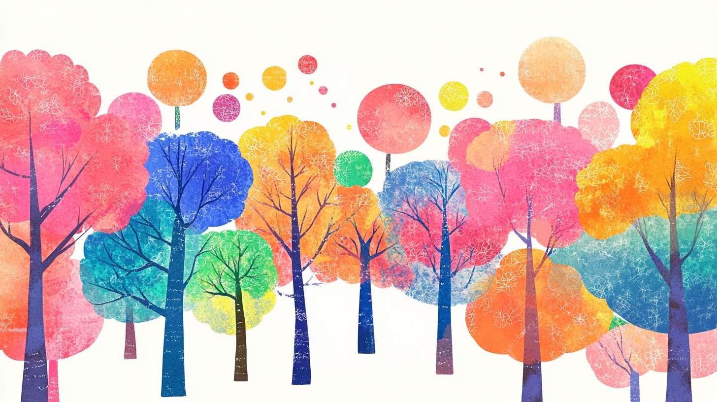 梦幻多彩树林插画
