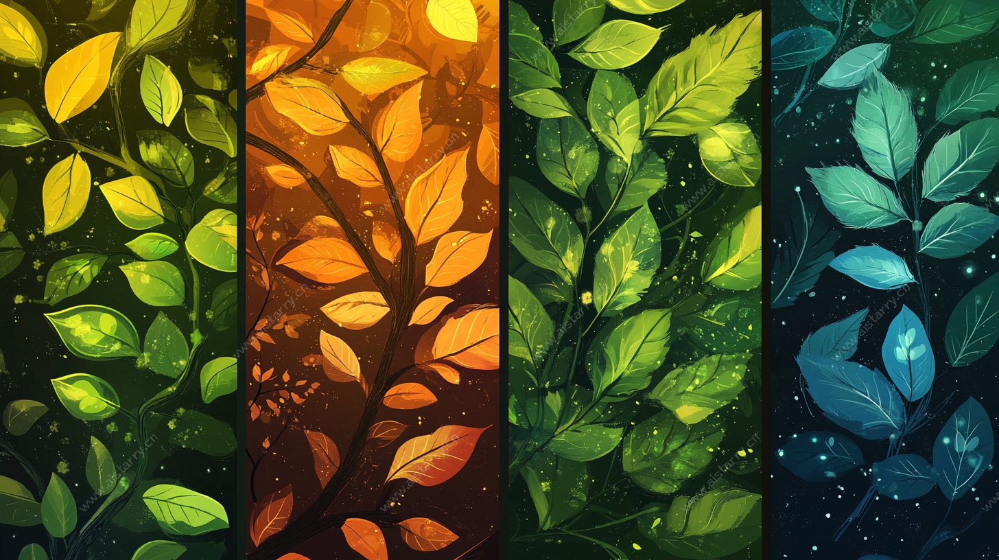 四季叶韵渐变插画