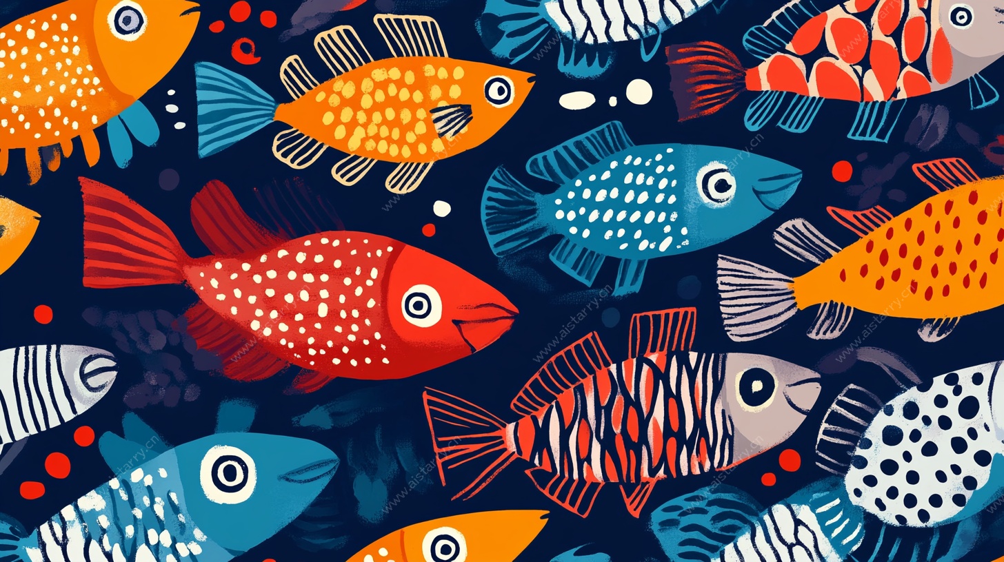 多彩鱼儿海洋图案插画
