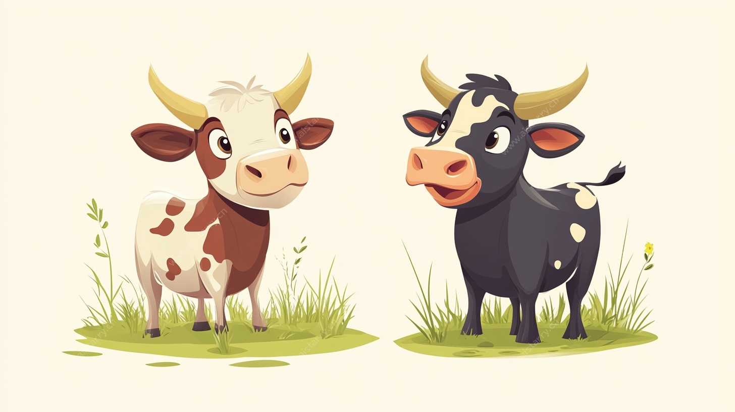 田园双牛卡通形象图