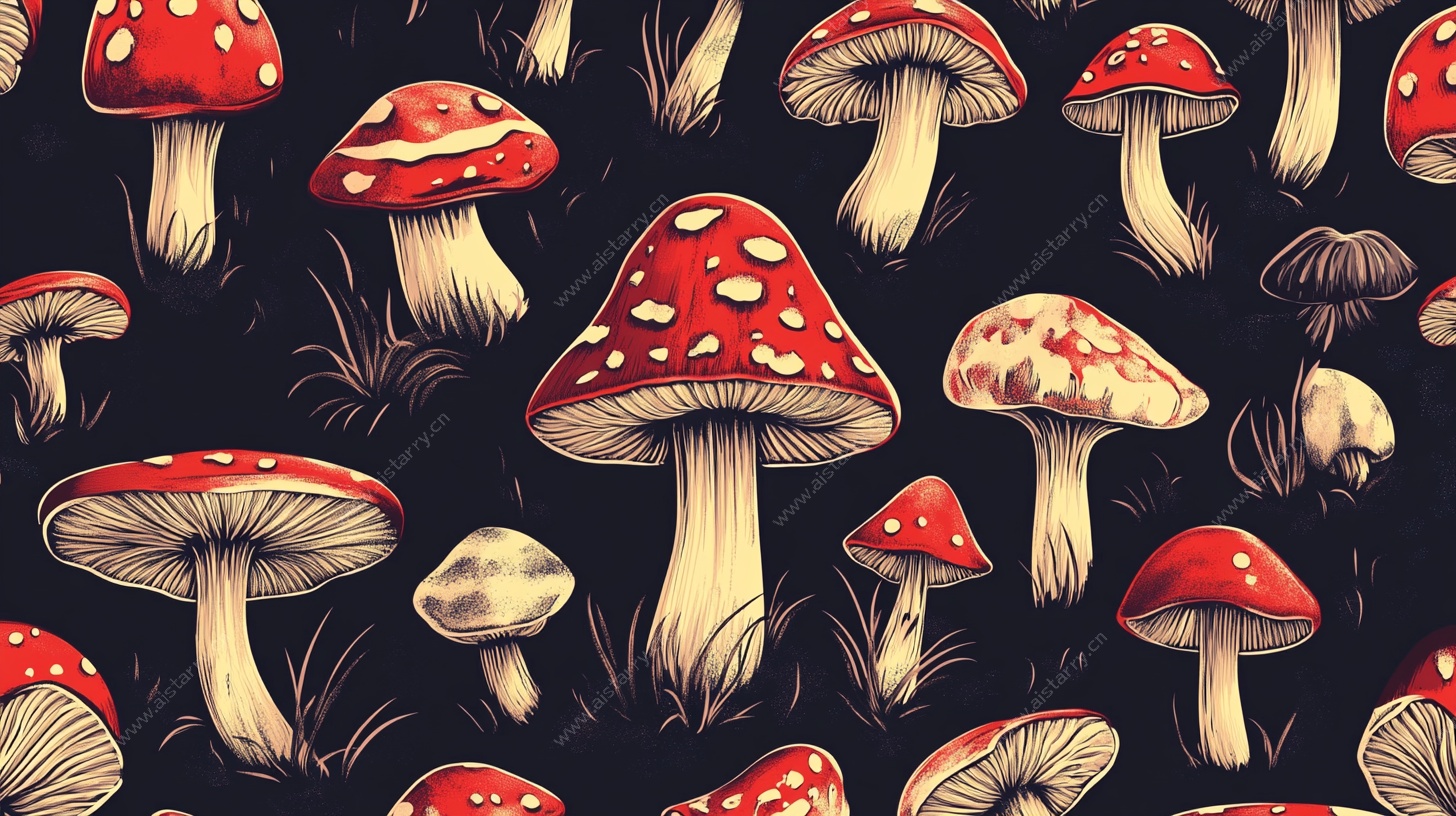 红蘑菇奇幻图案背景图