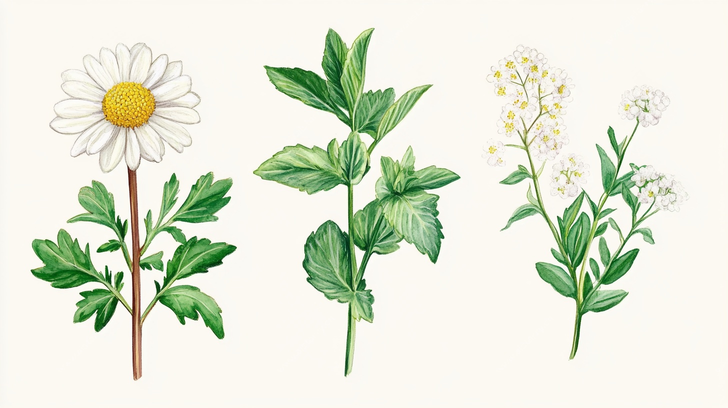 三种清新植物插画展示