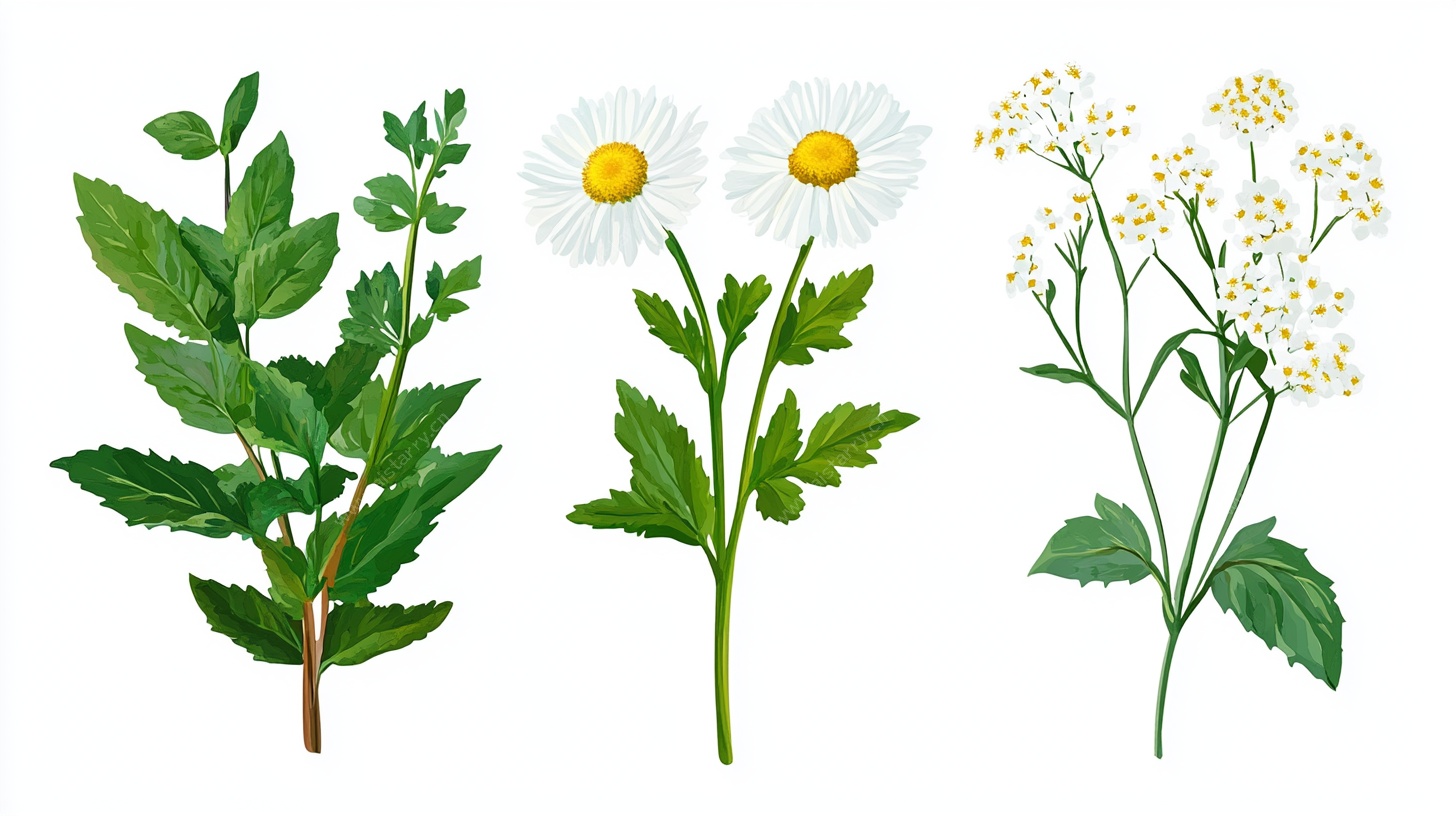 三种清新草本植物插画