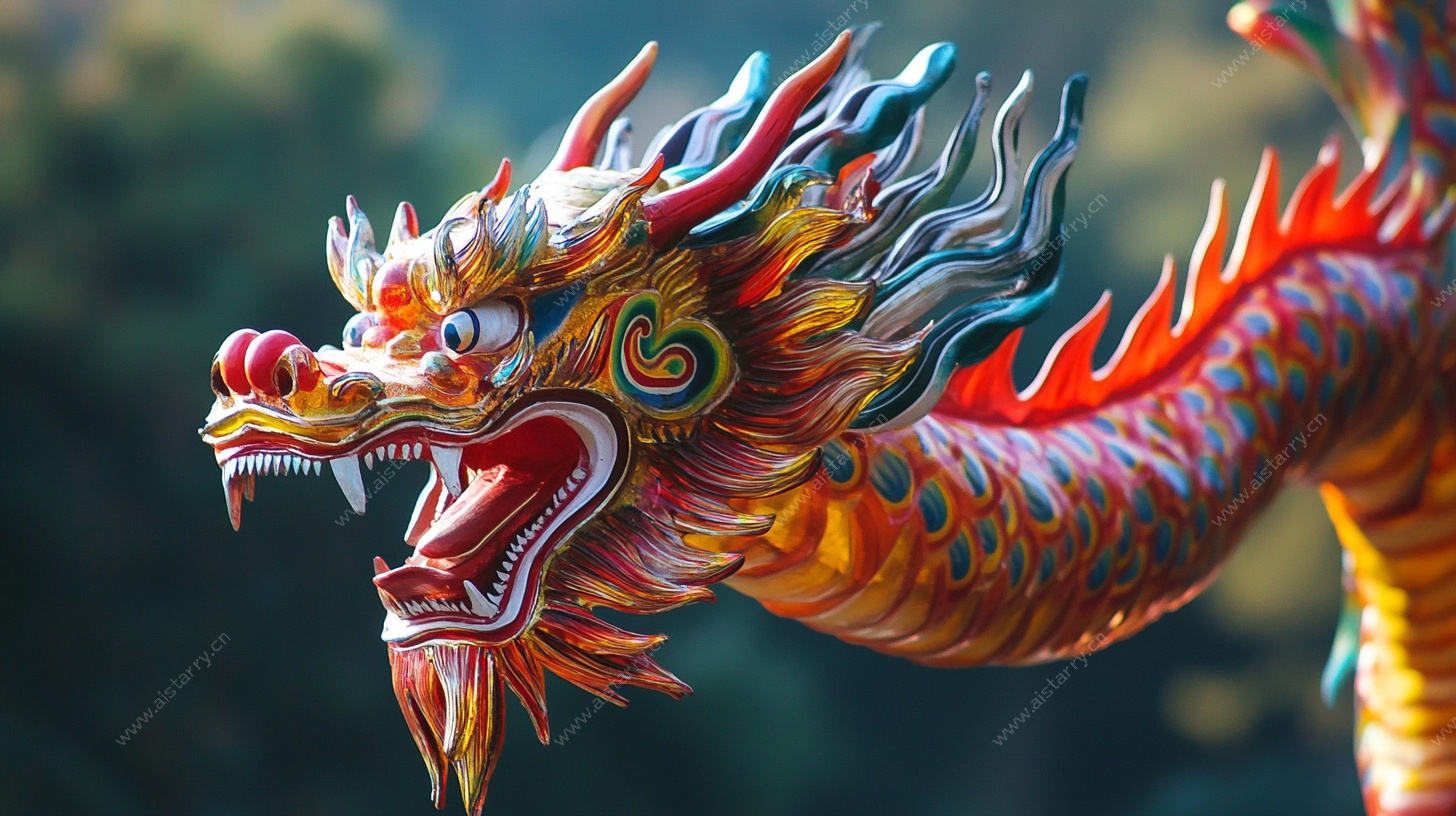 彩色祥龙头部特写
