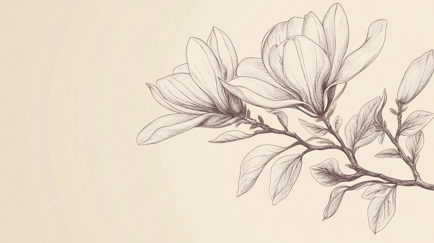 玉兰花枝素描图