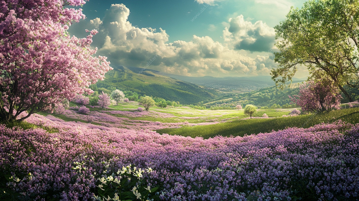 春日繁花山谷风景图