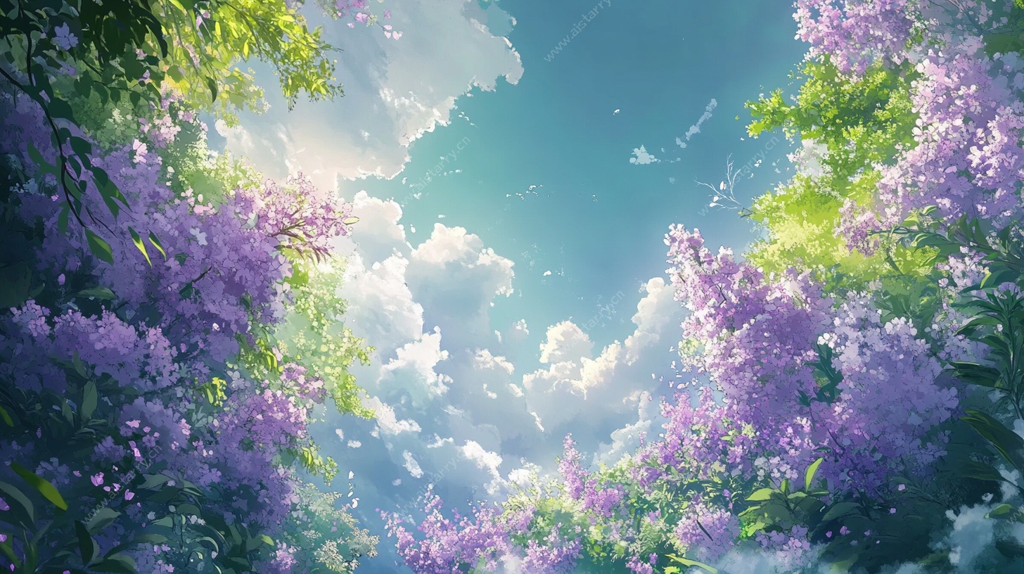 梦幻紫花盛放天空之景
