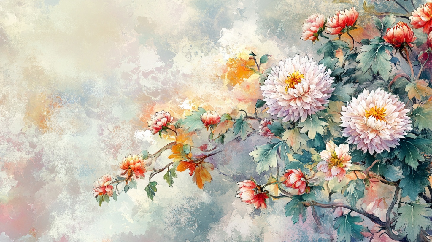 水彩菊花绽放图