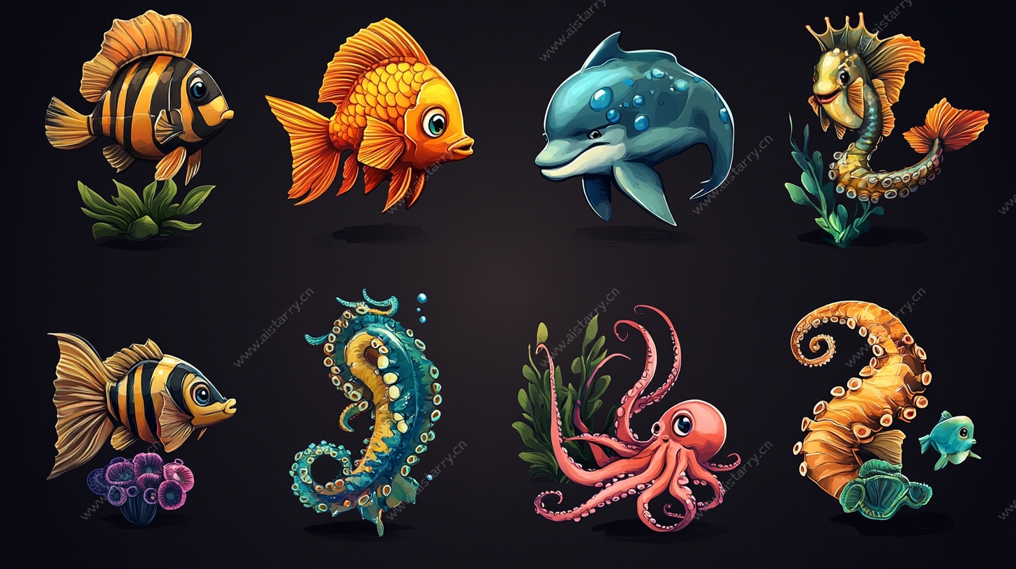 海洋生物卡通插画集合