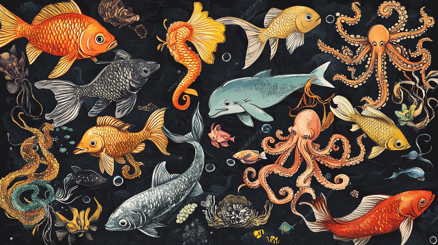 多彩海洋生物插画集合