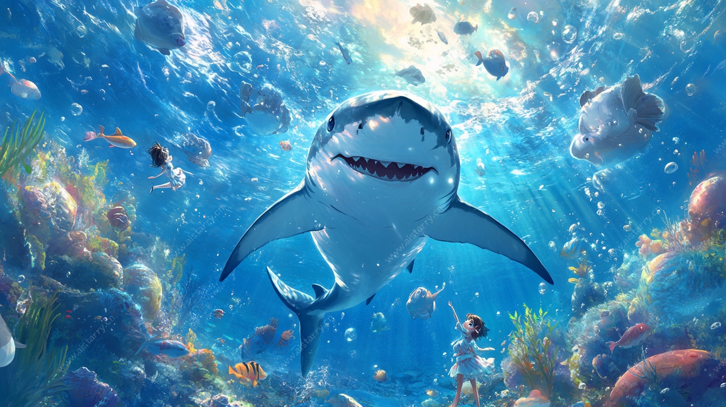 鲨鱼悠游梦幻海底世界