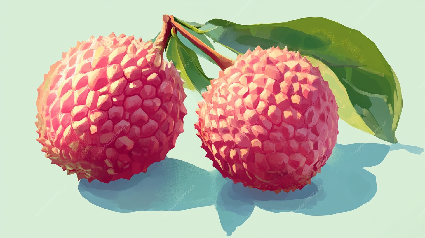 手绘双颗新鲜荔枝插画