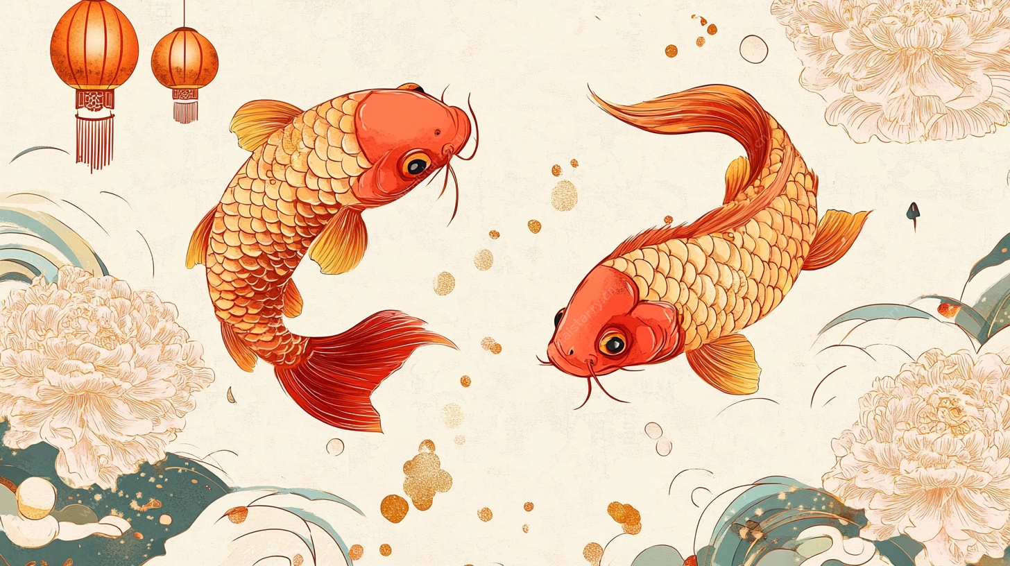 双锦鲤贺春插画