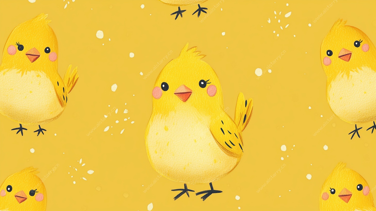 可爱小黄鸡无缝图案背景