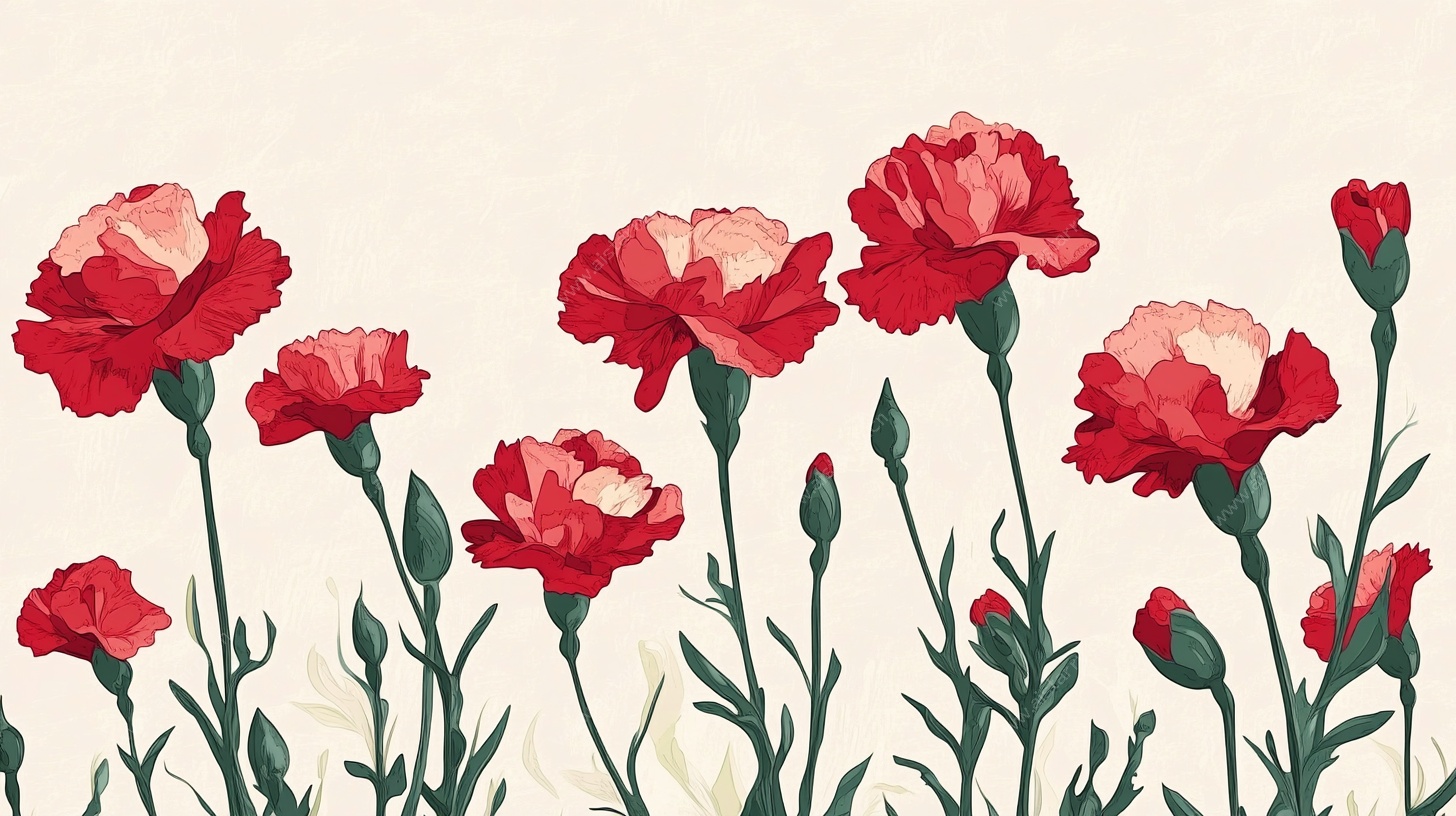 红色康乃馨花卉插画