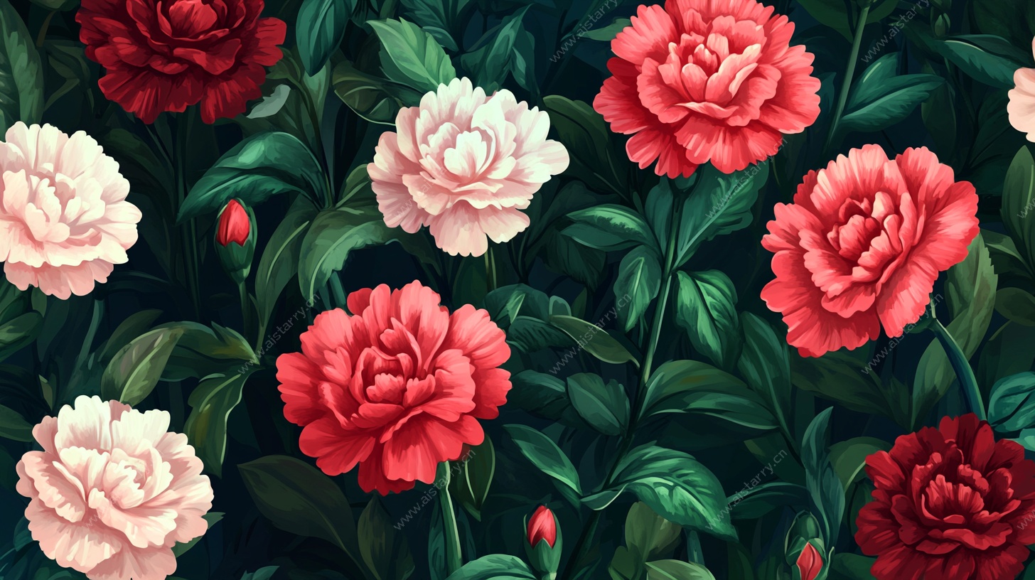 多彩芍药花卉图案背景