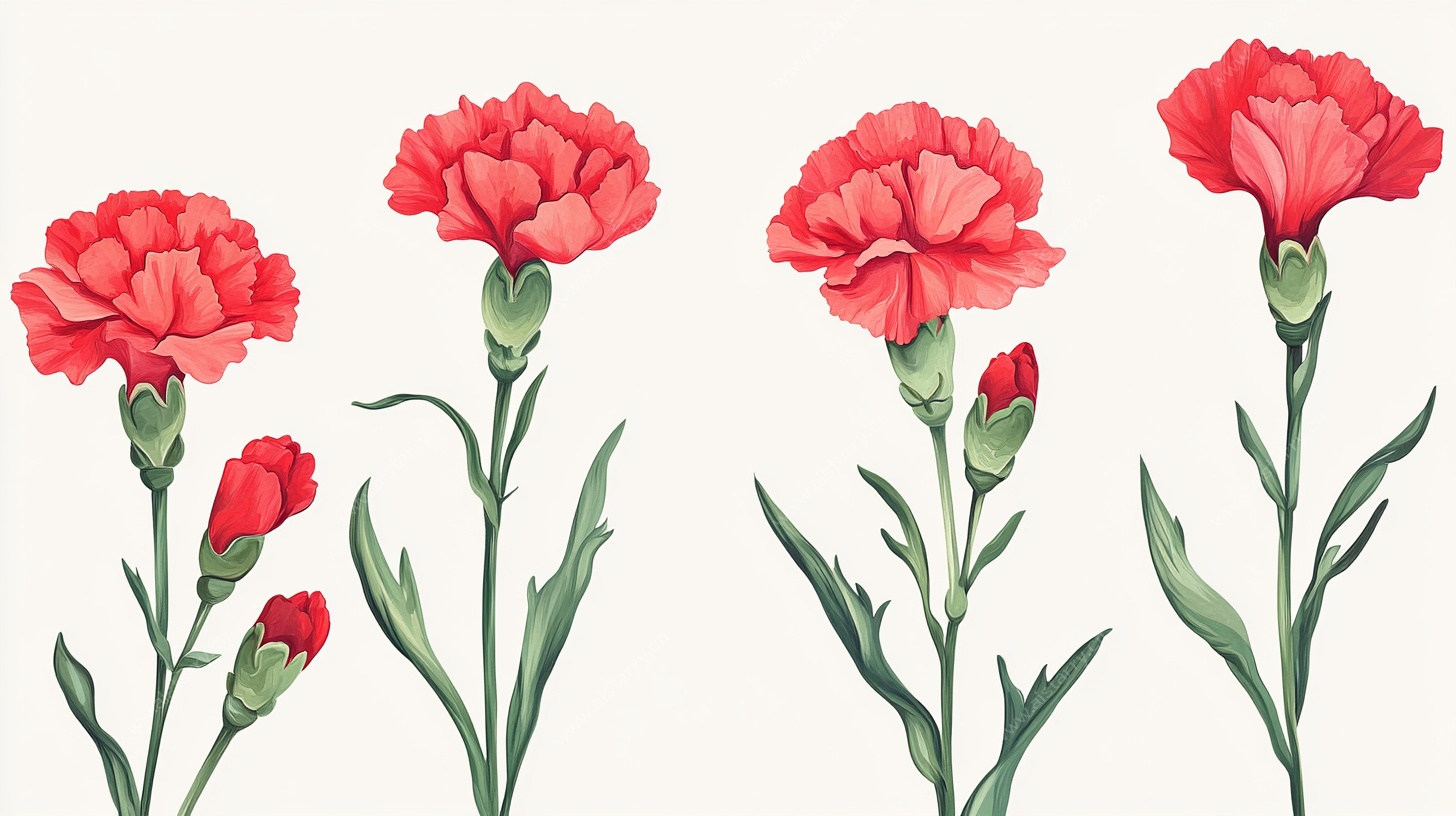 手绘红色康乃馨花卉插画