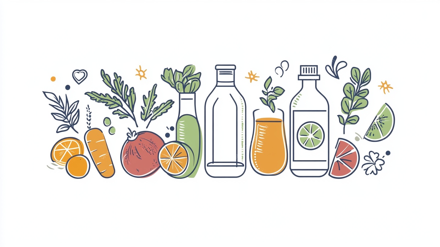 手绘清新果蔬饮品插画