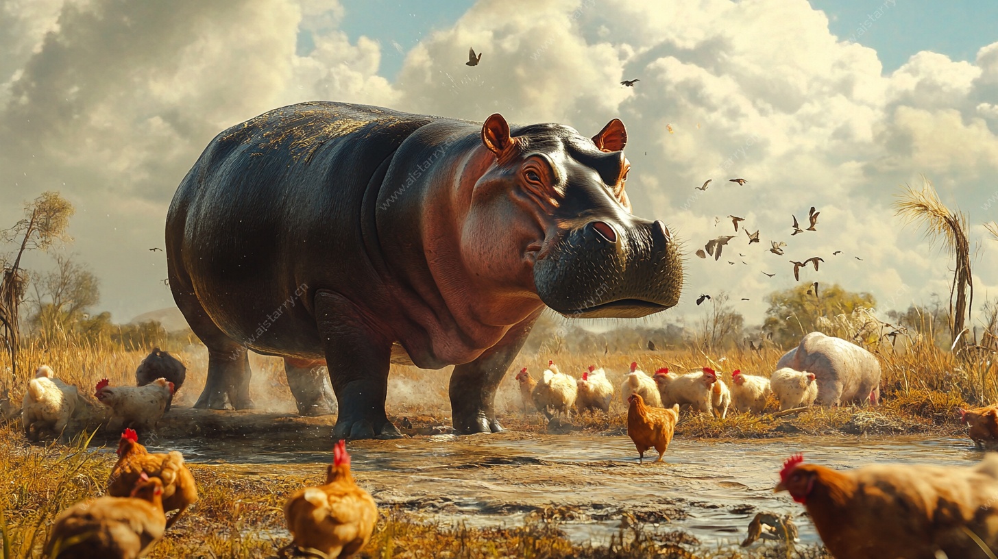 河马与鸡的奇幻同框场景