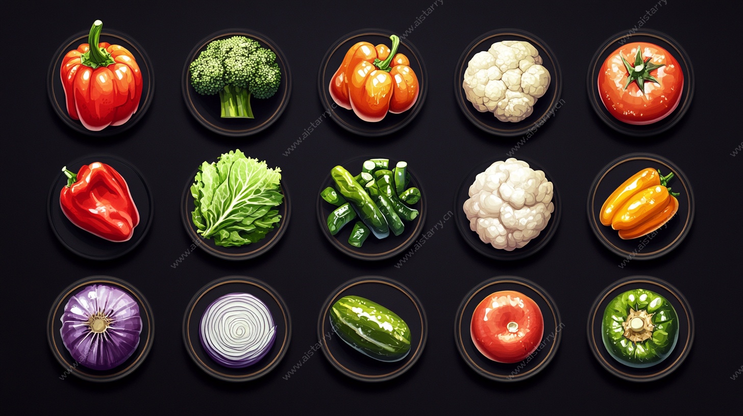 多彩蔬菜排列展示图