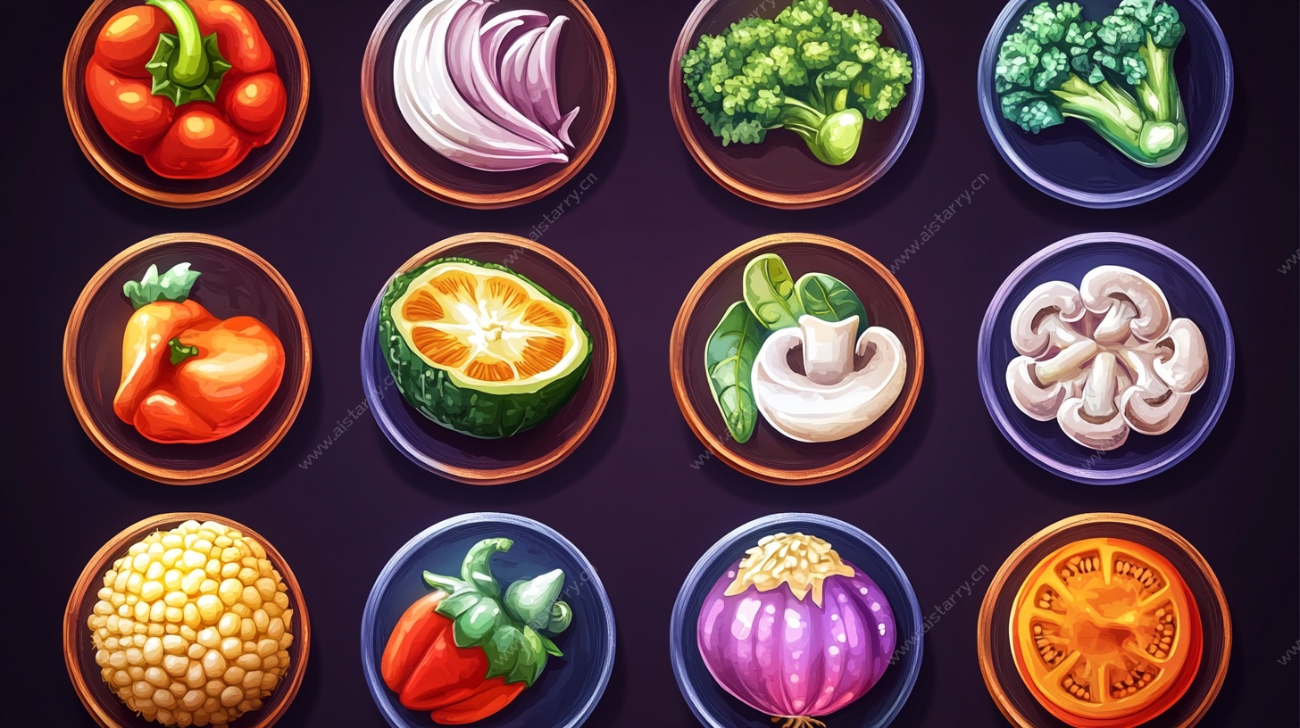 多彩盘装新鲜蔬菜插画