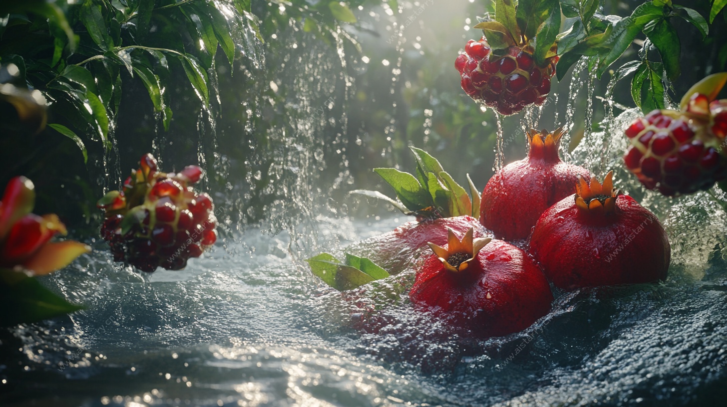 石榴鲜果落水瞬间美景