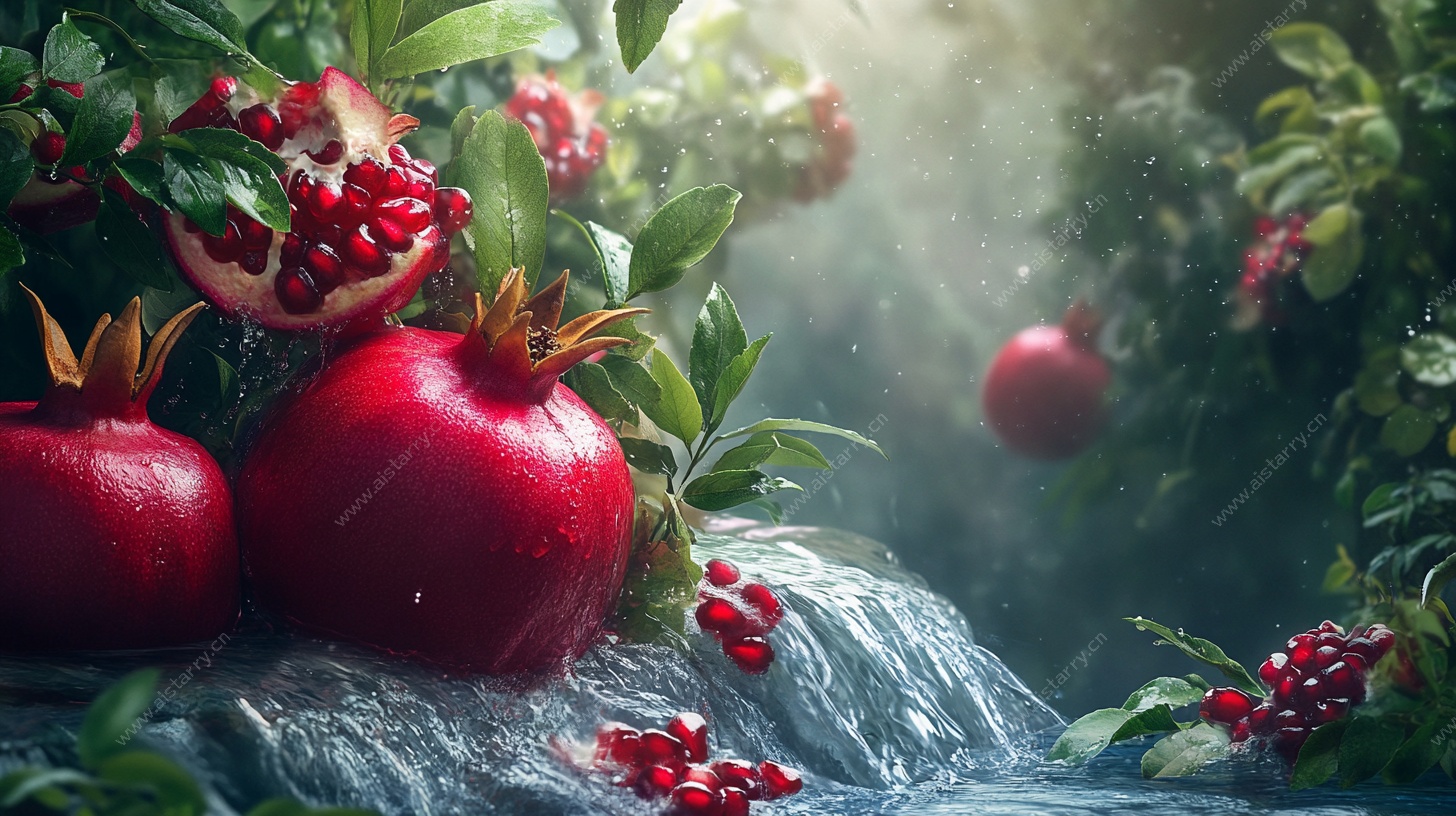 溪边红石榴的自然诗意