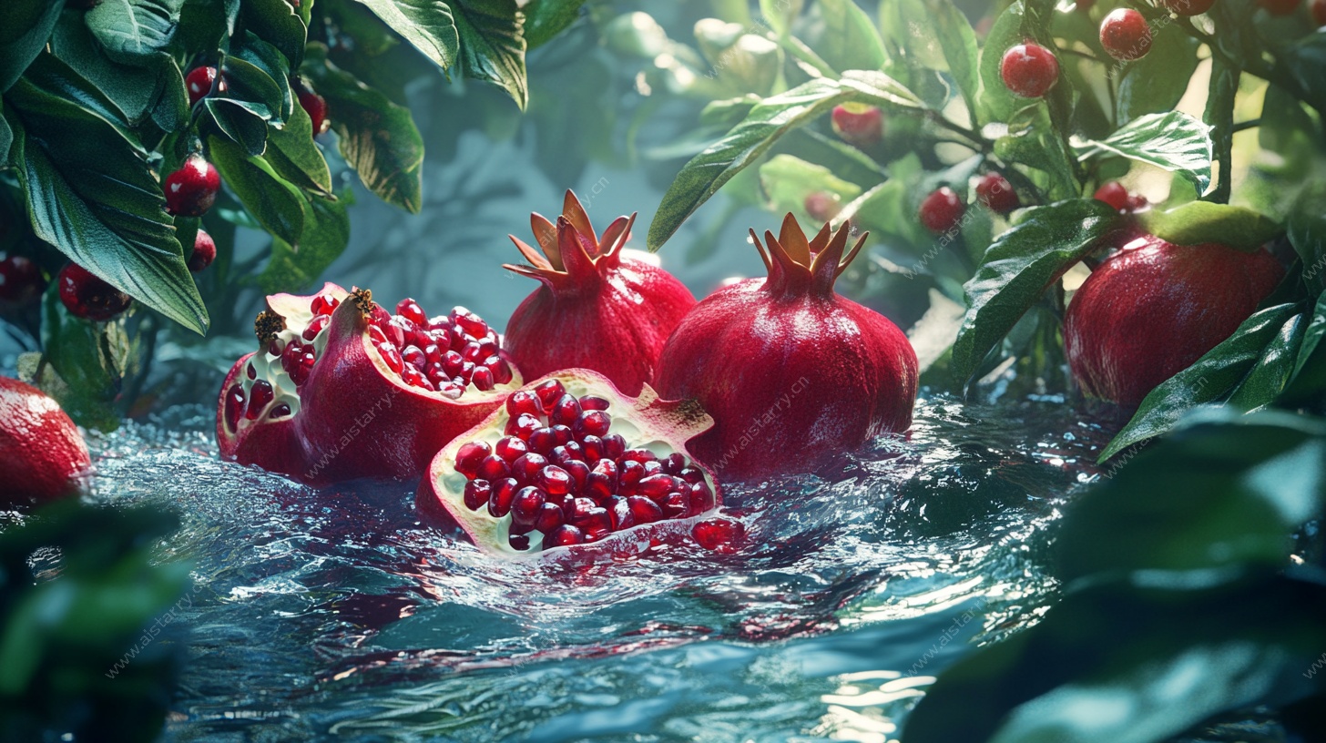 水中红石榴的清新场景