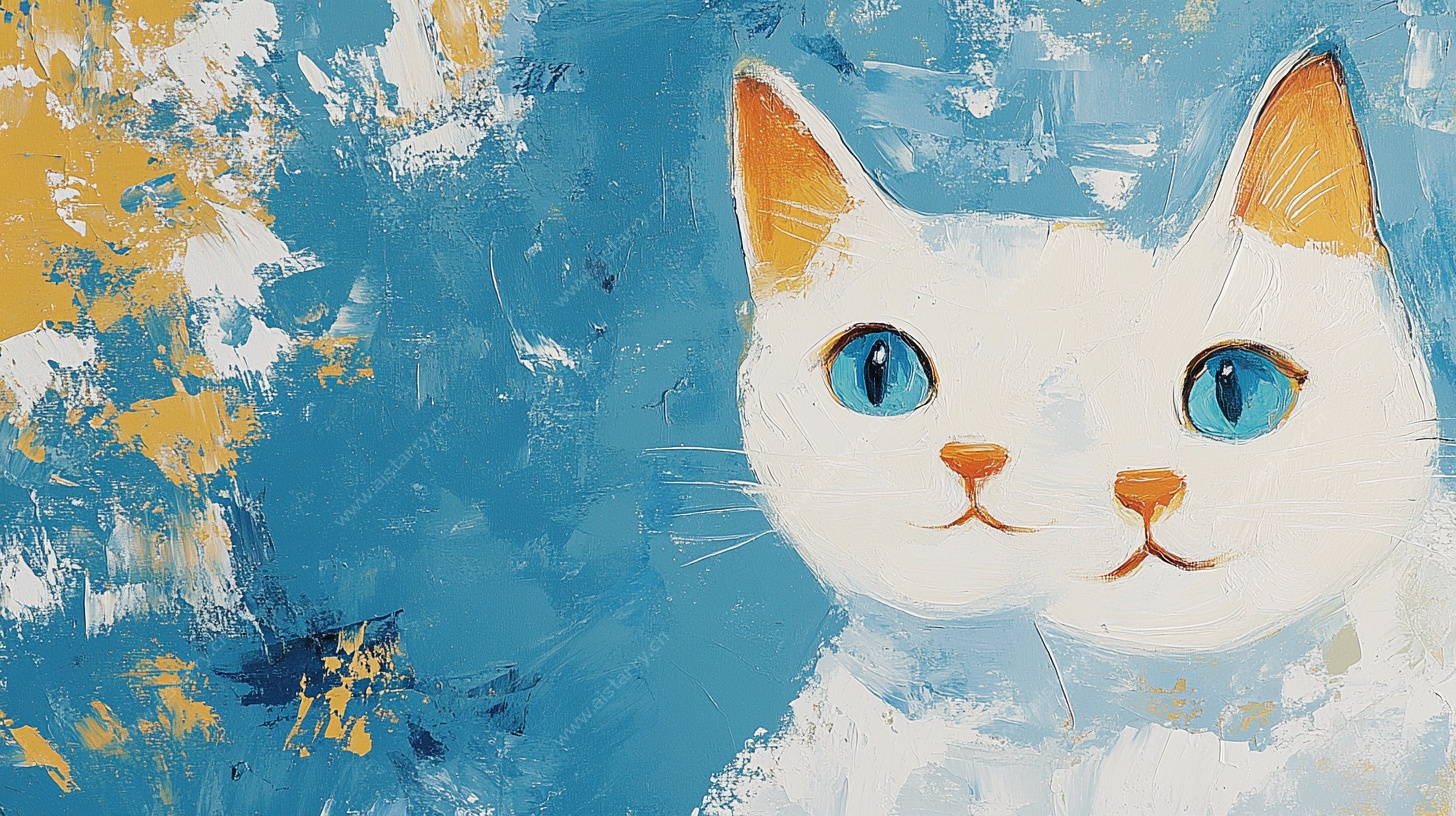 蓝调萌猫油画风肖像