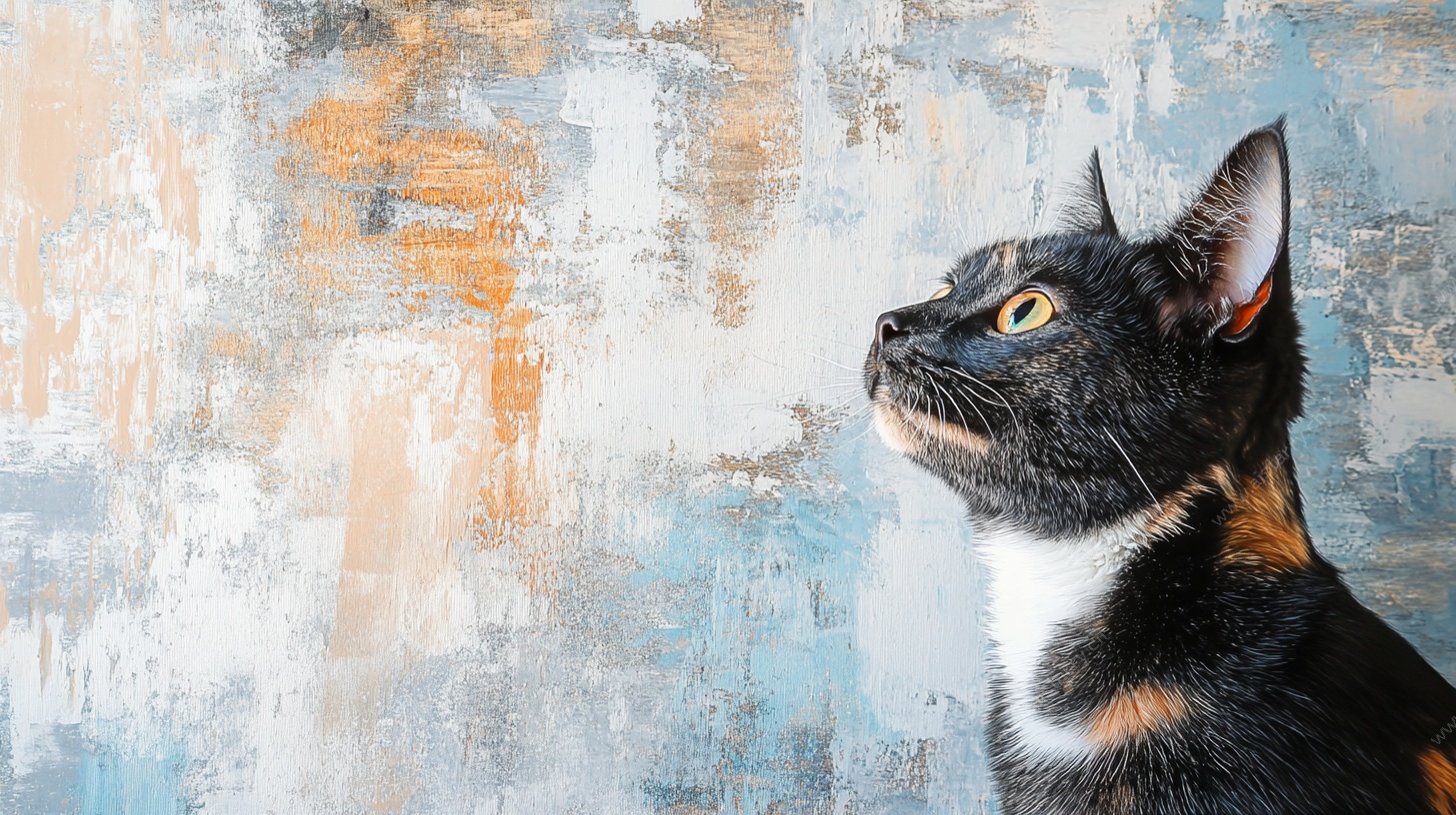 斑斓背景下的凝视猫咪